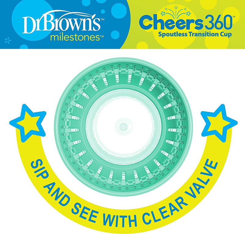 [Australia] - Dr. Brown's Milestones Cheers 360 Training Cup for Toddlers & Babies, Leak-Free Sippy Cup, Blue/Aqua, 10oz/300mL, 9m+, 2 Pack (Colors May Vary) 10 oz, Blue & Aqua 