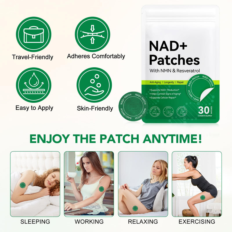 NAD+ Patches - Cell Regeneration Support - Botanical Plant-Based Formula with Resveratrol & Lion's Mane - 30 Vegan Patches