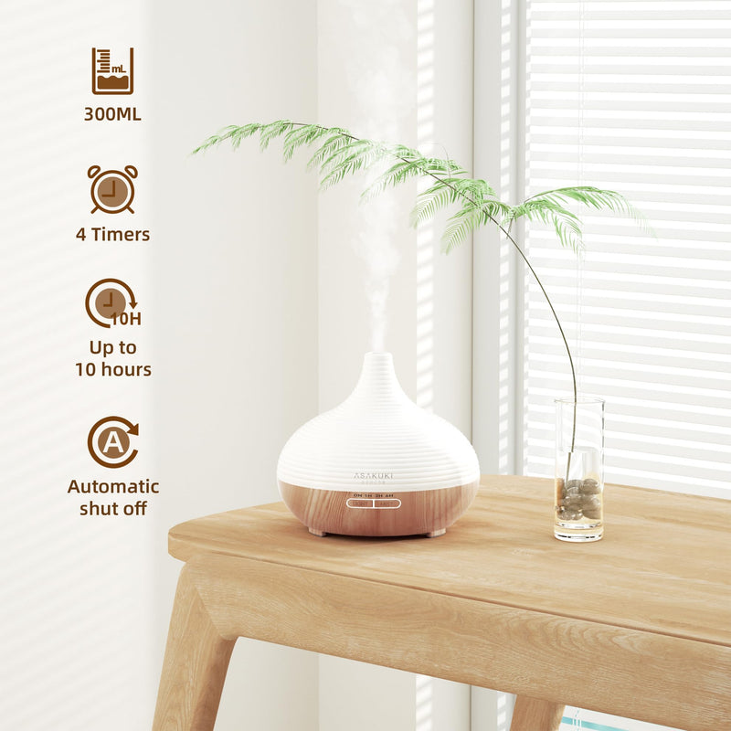 [Australia] - ASAKUKI 300ml Aroma Diffuser for Fragrance Oils, Premium Ultrasonic Humidifier Aromatherapy Oils Diffuser with 7 Colored LED Light, BPA Free Bedroom, Office, Spa Yellow 