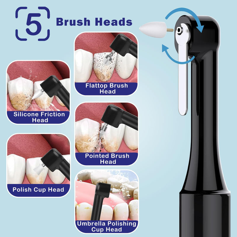 [Australia] - Rechargeable Tooth Polisher with 5 Brush Heads 9 Polish Pastes 4 Speed Modes IPX6 Teeth Cleaning Kit LED Light Dental Cleaning Kit for Home Use Polishing and Whitening of Tooth 