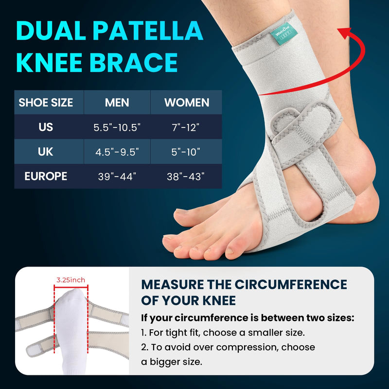 Welnove Drop Foot Brace with Arch Support, AFO Ankle Brace for Walking, Relieves Instability of Lower Limbs by Foot Drop, MS, TBI, Spinal Cord Injury, Cerebral Palsy (2 Pack, Left & Right, Grey)
