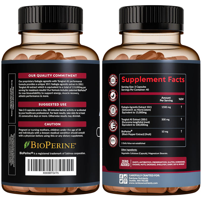 [Australia] - Fadogia Agrestis 15,000mg + Tongkat Ali 100,000mg + BioPerine® [Highest Purity] - Supports Stamina, Strength, Muscle Health & Recovery, Drive & Performance - Non-GMO & Made in USA - 120 capsules 