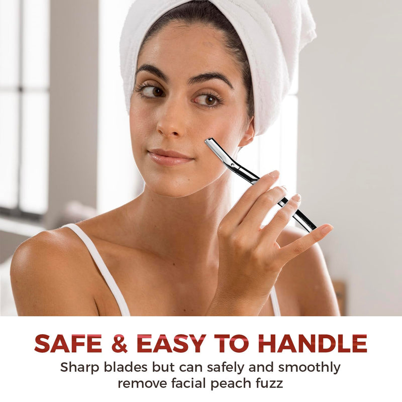 [Australia] - ZOMCHI Eyebrow Razor and Face Razor for Women and Men, Reusable Metal Handle with 11 Refill Blades, Dermaplane Razor with Protective Silicone Cap, Eyebrow Hair Trimmer - Polished Silver 