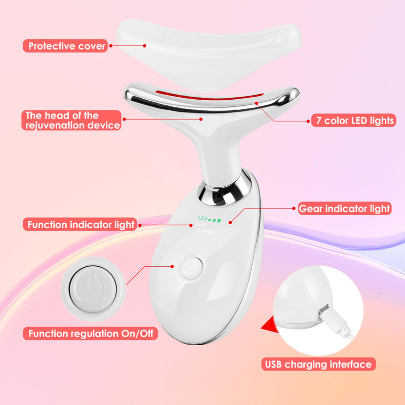 [Australia] - Facial Massager Red-Light-Therapy-for-Face and Neck, Face ùñ≤ culpting Wand with 7 Color (White) White 