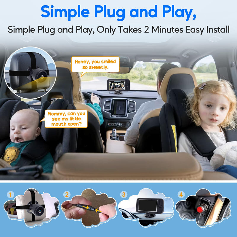 [Australia] - Baby Car Camera for Backseat 1080P - Plug and Play, HD Crystal Night Vision, Easy to Install, 360¬∞ Rotation, Wide View Angle, Protect Baby's Eye - Rear Facing Carseat Camera for Newborn, Infant, Kids Black 