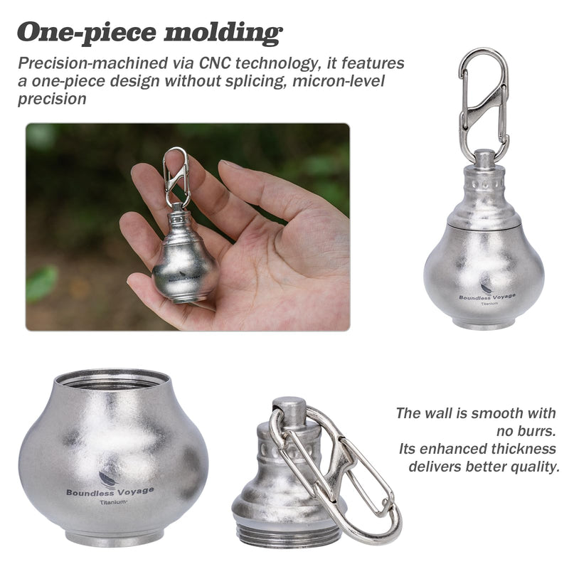 iBasingo Titanium Mini Pill Bottle Keychain Ultralight Waterproof Portable Medicine & Vitamin Storage Case for Outdoor Travel Emergency Metal Gourd Design (32.5g) Ti9006O (Silver) Silver