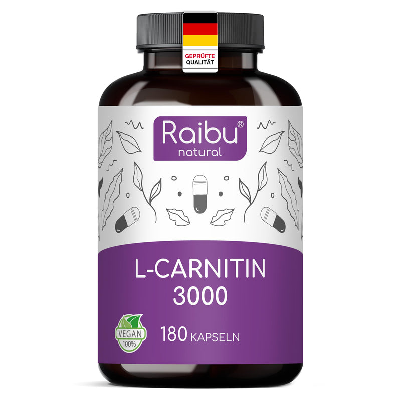 [Australia] - High-dose L-carnitine capsules - 180 vegan capsules, 3000 mg L carnitine tartrate per daily dose - premium quality & laboratory tested - pure, most stable form for optimal absorption 