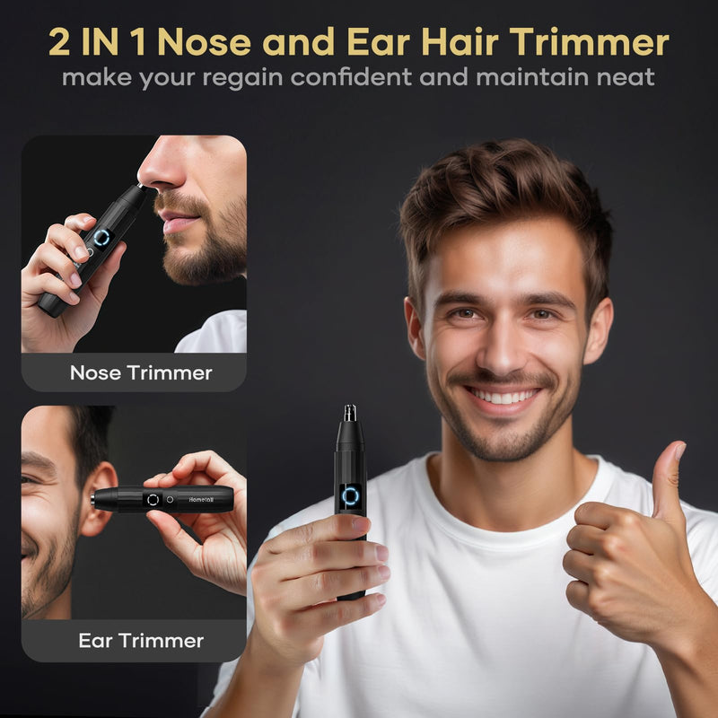Rechargeable Nose Hair Trimmer for Men Women, Professional Painless Ear Eyebrow & Facial Hair Trimmer - 10,000 RPM Powerful Motor with Dual-Edge Blades, Wet/Dry, Easy to Clean Black