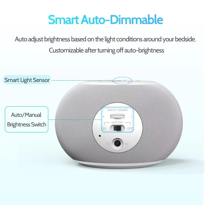 [Australia] - Reacher Auto-Dimmable Sound Machine Alarm Clock with Night Light, 20 Soothing Sounds, LED Digital Display, Sleep Timer, Precise Volume Control, White Noise Soother for Baby, Adults, Bedrooms A-grey 