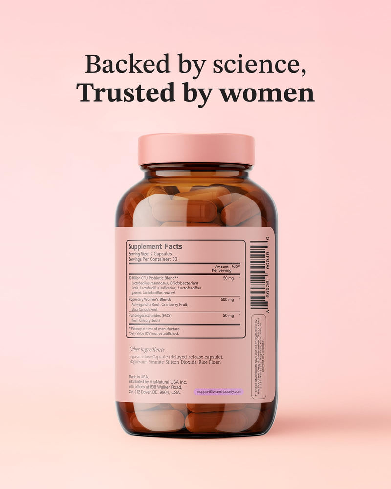 [Australia] - Vitamin Bounty Women's Pro-Daily Vaginal Probiotics - 10 Billion CFU, 5 Strains with Cranberry for Female Vaginal Health - Probiotics for Women pH Balance - Digestive & Urinary Support - 60 Capsules 60 Count (Pack of 1) 