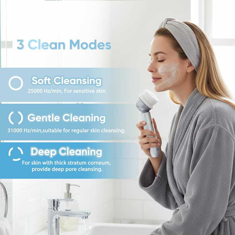 [Australia] - KINGDO Sonic Facial Cleansing Brush, Electric Face Scrubber with 3 Cleaning Modes, IPX7 Waterproof face Brushes for Cleansing with 2 Magnetic Brush Heads, Rechargeable Battery for All Skin Types 