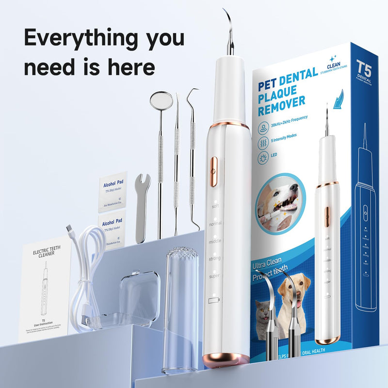 [Australia] - Ultrasonic Dog Teeth Cleaning Kit – Electric Pet Plaque & Tartar Remover Tool with 5 Adjustable Modes & LED Light, Safe Low-Noise Tooth Cleaner for Dogs & Cats, at-Home Dental Care 
