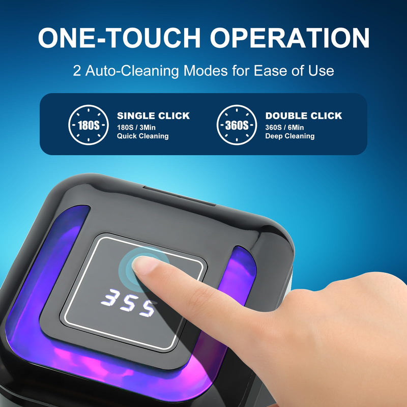 [Australia] - Ultrasonic Retainer Cleaner, Denture Cleaner Machine, Portable Sonic Cleaner Pod for Denture, Mouth Guard, Aligner, Night Guard, 180ML/42kHz Jewelry Cleaner Dark Black 