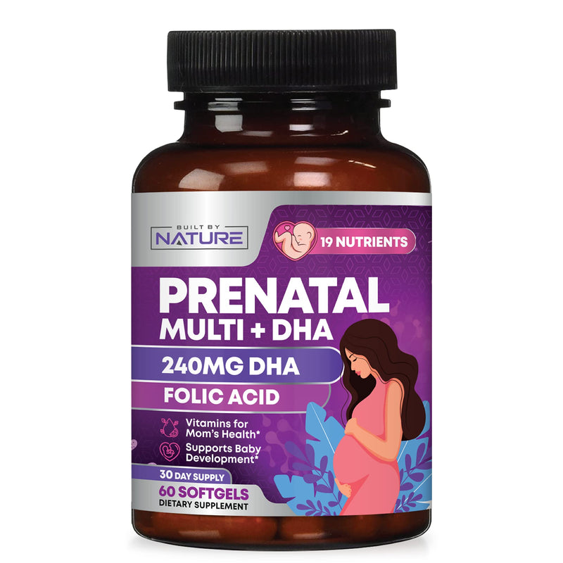 [Australia] - Prenatal Vitamins for Women - Multivitamin with DHA, Folic Acid, Vitamin C, B12, Iron & Omega-3 - Before, During & Post Pregnancy Supplement for Healthy Growth & Brain Development - 60 Softgels 60 Count (Pack of 1) 