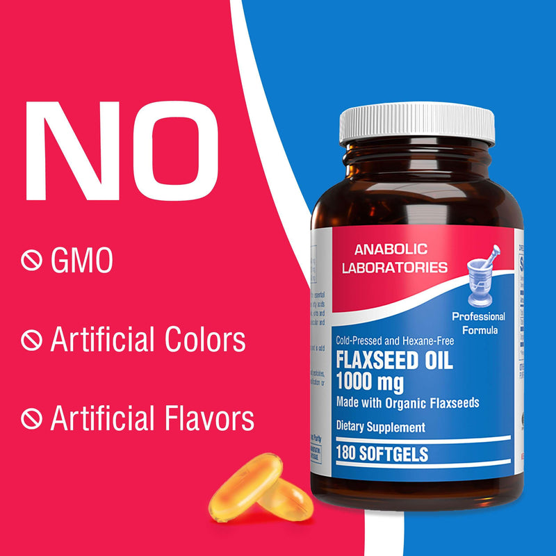 [Australia] - Anabolic Laboratories Flaxseed Oil Softgels 1000mg - 180 Softgels for Skin, Digestive, Heart, and Nerve Health - Contains Flax Seed Oil, ALA, Linoleic Acid, and Oleic Acid - Omega 3 6 9 