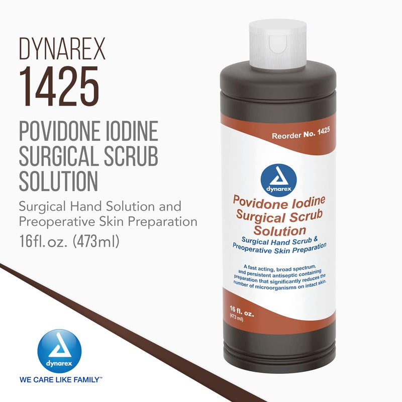 [Australia] - Dynarex Povidone-Iodine Scrub Solution, Antiseptic Solution for Skin and Mucosa, Ideal for Surgical Site Preparation, Contains Povidone Iodine 7.5%, 16 fl. oz., 1 Bottle 16 Fl Oz (Pack of 1) 