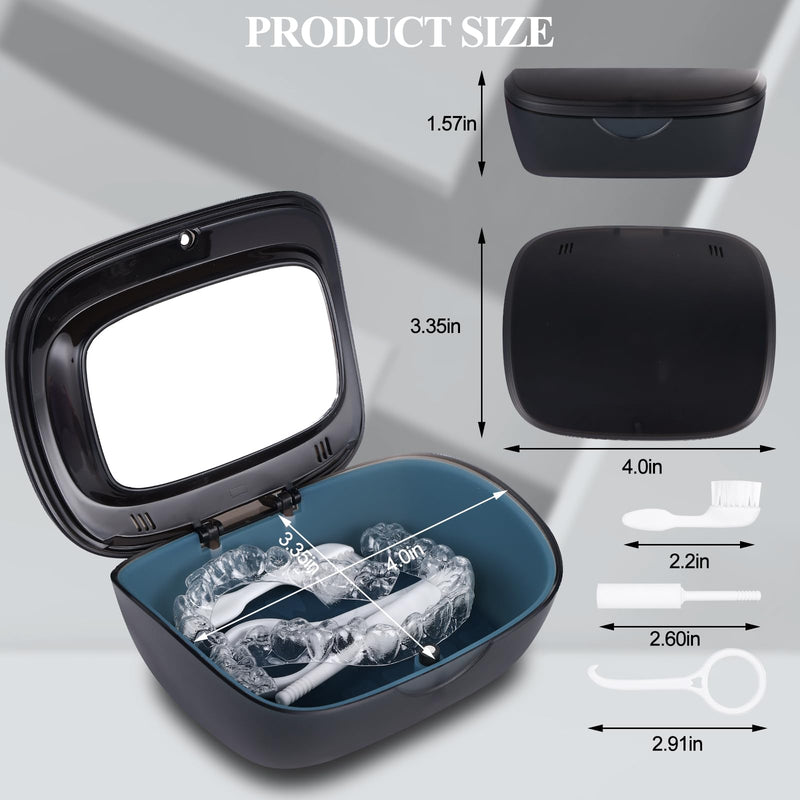 Double Layer Aligner Case Retainer Case With Mirror, Retainer Holder With Remover Tool And Cleaning Brush With Vent Holes Compatible With Aligner Case, Retainer Case,Orthodontic Supplies Case BLACK
