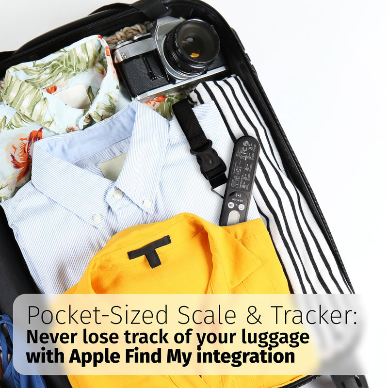 Digital Luggage Weight Scale with Apple Find My Tracker, up to 110lb/50kg | Portable Suitcase Scale & Tracker w/ Carry Handle, Hangs On Baggage, Backlit Led Display, Overweight Alert, Battery Included