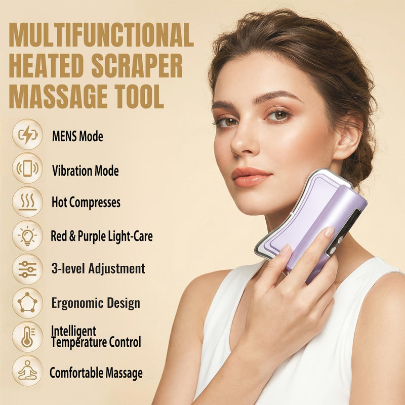 2026 New Upgrad Electric Muscle Scraper Tool for Full Body, Massage, Heated, Relaxation & Skincare, 4 Modes 3 Levels Multifunctional Gua Sha Tool Gifts for Family (Purple) Purple