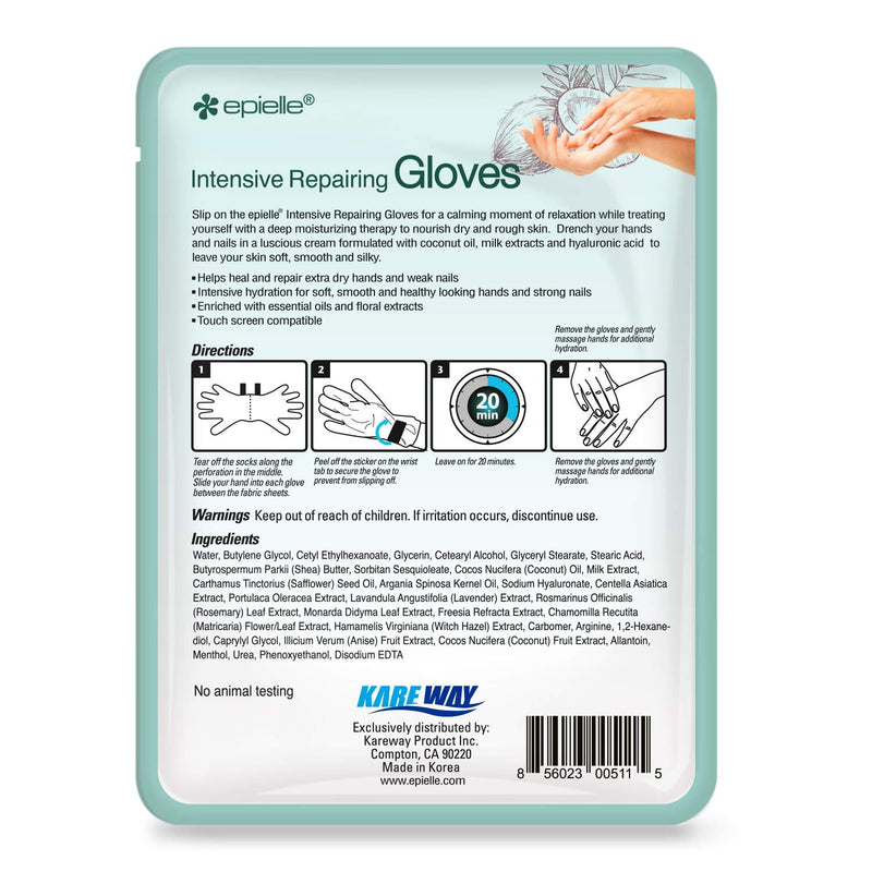 [Australia] - Epielle Intensive Repairing Hand & Foot Masks (6 Gloves & 6 Socks), Repair and Moisturize Dry Hands & Cracked Heels with Coconut Oil & Milk Extract, Korean Skin Care, Spa Self Care Gifts for Women Glove & Socks-12pk 