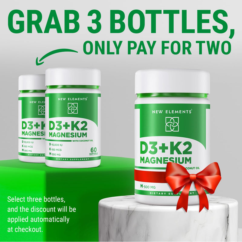 [Australia] - Vitamin D3 K2 10,000 IU with Magnesium Glycinate 500mg - Bone Health, Immune Support, Energy & Mood - Non-GMO, Gluten-Free, Sugar-Free Softgels for Women & Men (60 softgels) 60 Count (Pack of 1) 