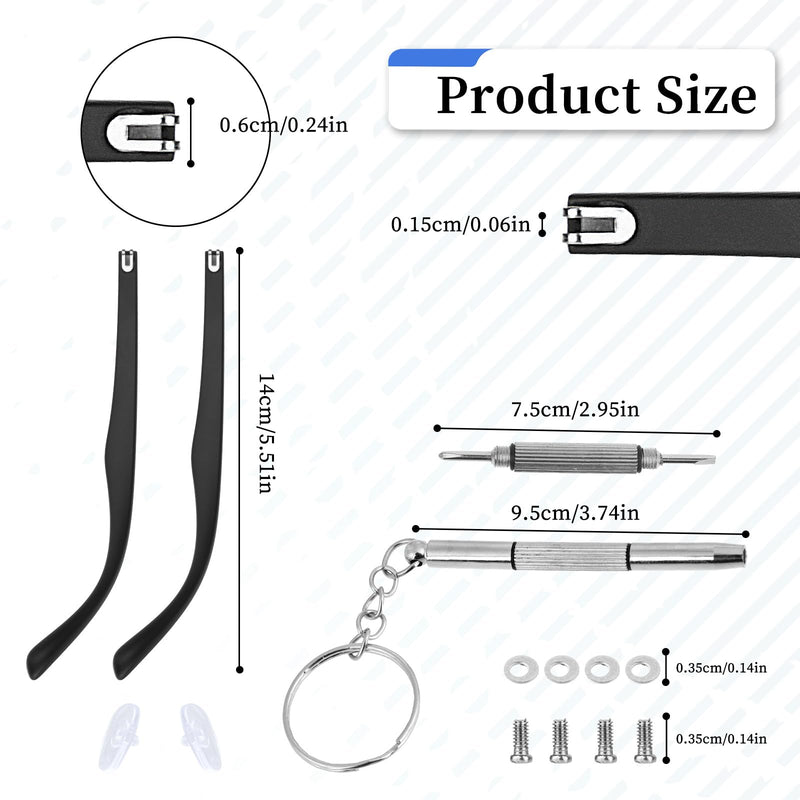[Australia] - 1 Pair Glasses Arm Replacement, Glasses Legs Replacement Eyeglass Arm Replacement Eyeglasses Arms Legs Replacement Accessories With Screws, Washers, Screwdrivers, Nose Pads (Black) 