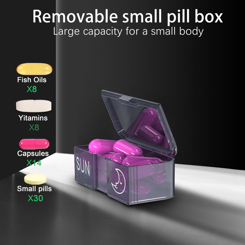 Pill Organizer 7 Day AM PM, Discreet 2 Times a Day Weekly Pill Box with Double Protection Shell, Large Capacity Portable Vitamin Case for Travel Meds & Medicine Organizer (White) White