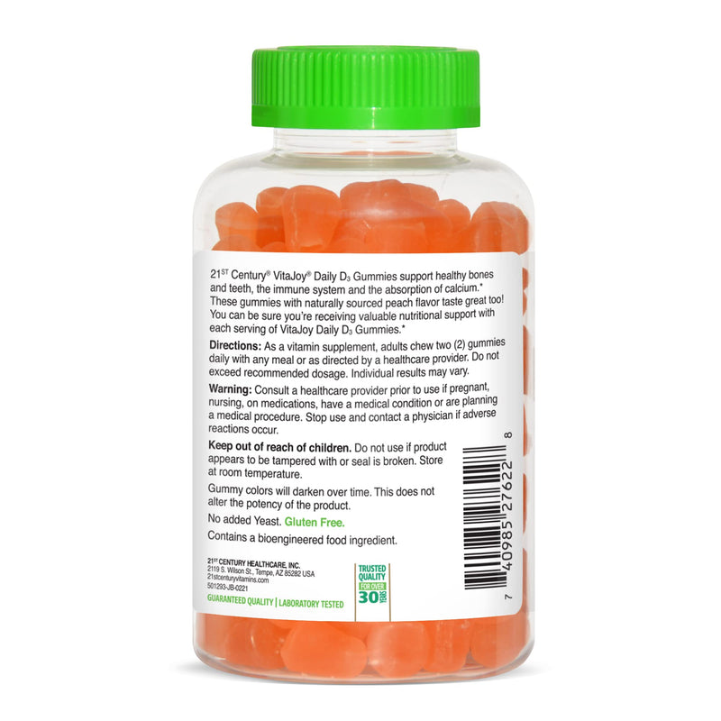 21st Century VitaJoy Vitamin D3 Gummies 2000 IU, Peach, 120 Count | Daily Vitamin D3 2000 IU Gummies, Immune & Bone Health Support, Delicious Peach Flavor, Gluten Free