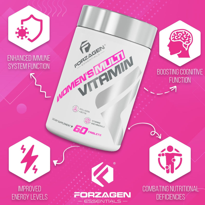 Forzagen Essentials Women's Multi Vitamin with Collagen and Biotin, Complete Vitamin and Mineral Supplement, 60 Tablets