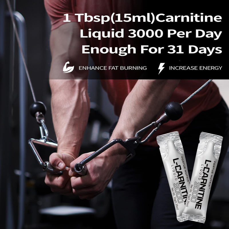 Nutrition L-Carnitine Liquid 3000 – High Strength Liquid with Acetyl L-Carnitine & B Vitamins – Pre Workout Energy & Metabolism Support – 30 Easy-to-Take Sachets – Vegan & Gluten Free
