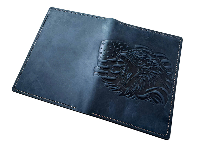 Handmade Leather Wallet for Men with American Eagle Engraving – Full Grain Leather Bifold Wallet – Gift for Him
