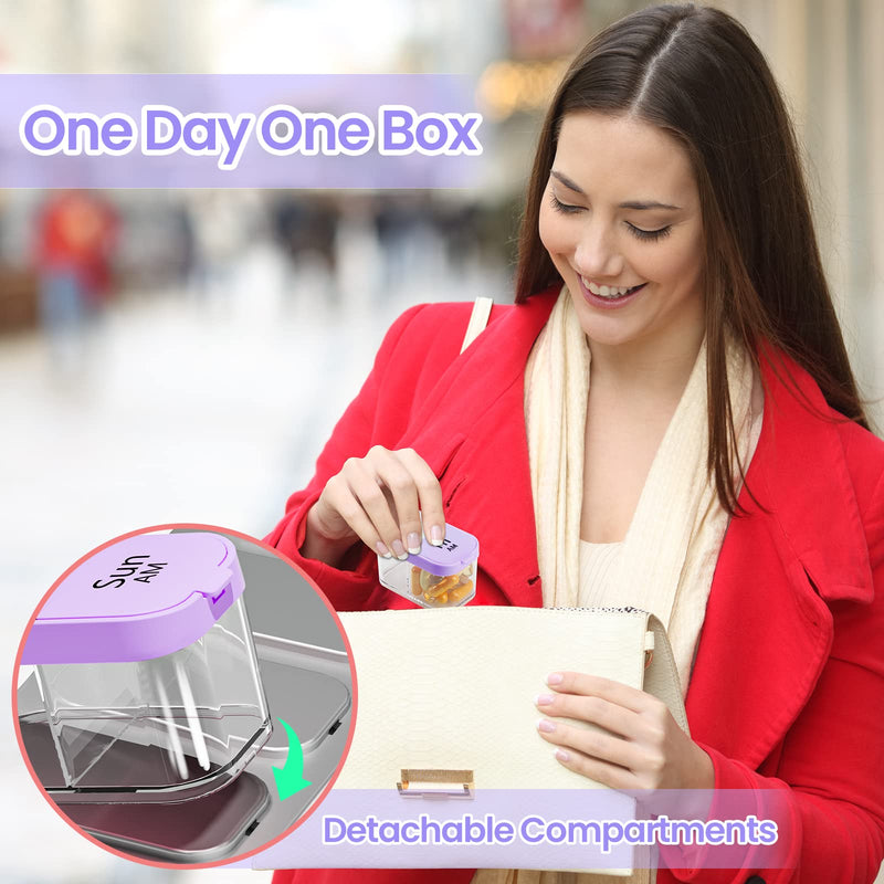 Daviky Large Pill Organizer 7 Day, Weekly XL Pill Box 2 Times a Day, Extra Big Medicine Case AM PM for Vitamins, Supplements and Medication Purple 1 Count (Pack of 1)