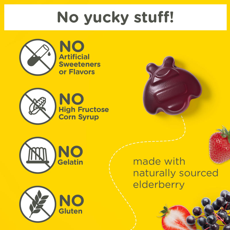 Zarbee's Kids Elderberry Immune Support Gummies, No Sugar Coating, 42 ct | For Ages 2+ Years, No Sugar Coating, Vitamins C D3 & Zinc, Elderberry, Supports Healthy Immune System, No Artificial Flavors 42 Count (Pack of 1)