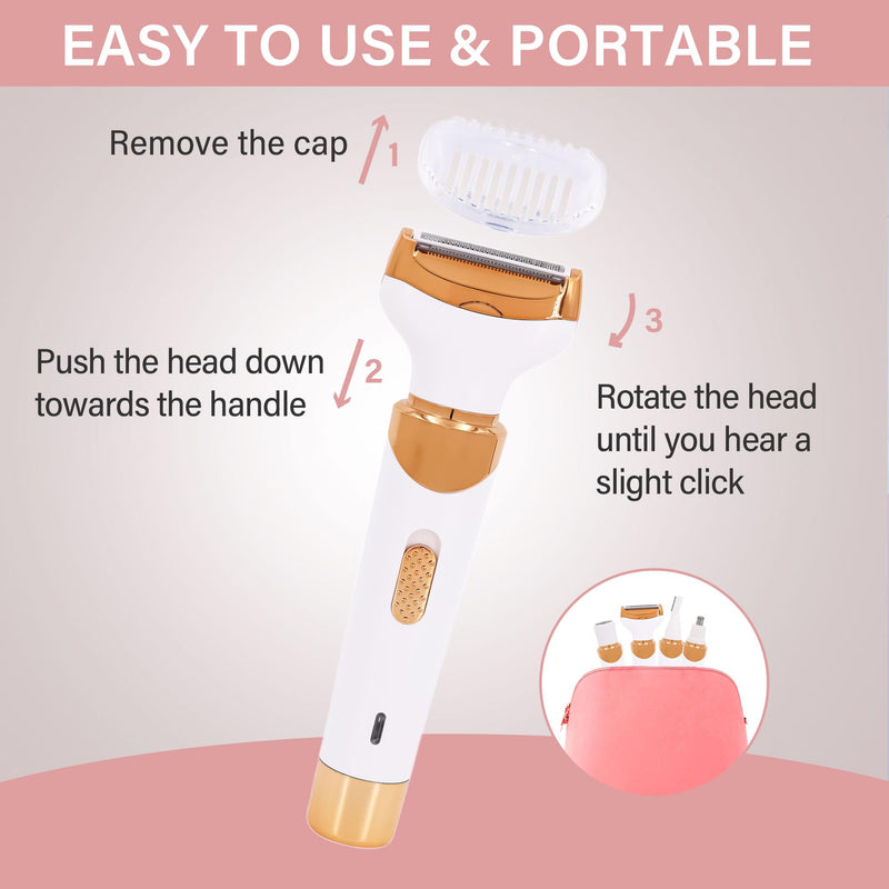 [Australia] - Eletric Razor for Woman,4 in 1 Rechargeable Bikini Trimmer and Shaver, Wet/Dry Electric Body Hair Coldless Waterproof Facial Hair Removal Razor Painless Trimming of Pubic Face arms Legs 