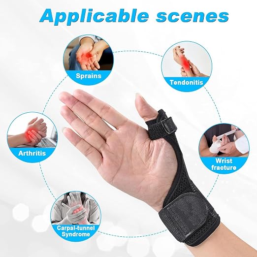 Trigger Thumb Splint- Adjustable Thumb Spica Support Stabilizer Brace for Pain, Sprains, Arthritis, Tendonitis, Breathable and Easy Application.(Right & Left Hand) (Black) Black
