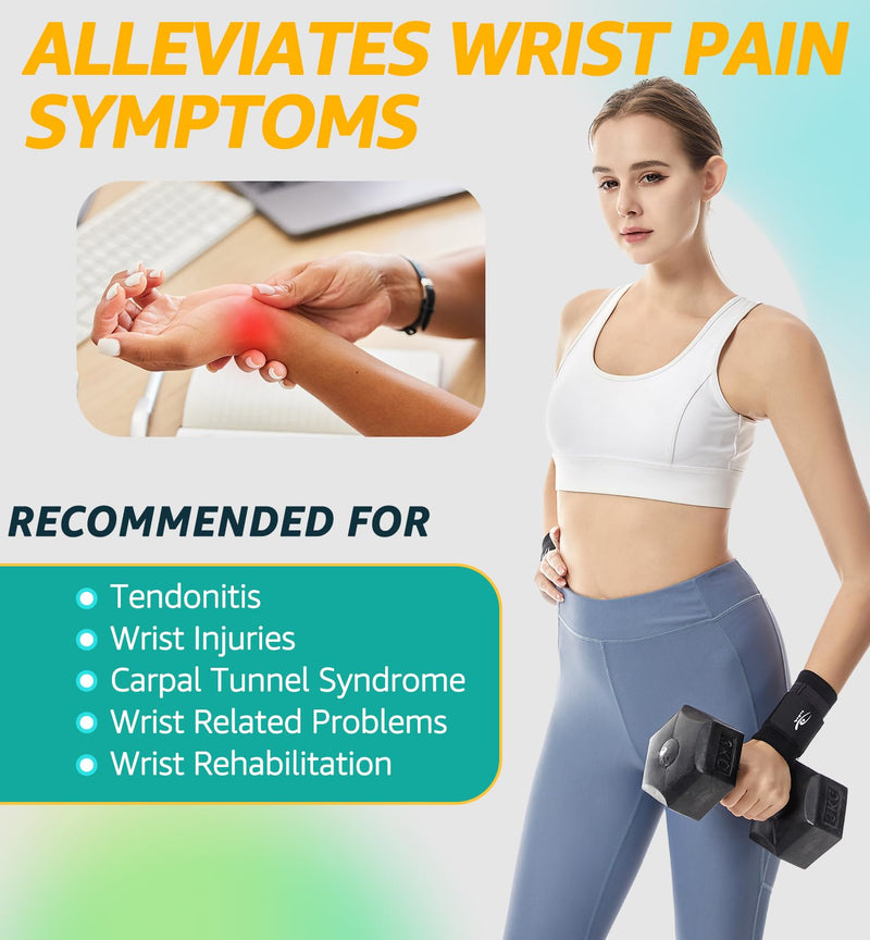 HiRui Wrist Brace Wrist Wraps Compression Wrist Strap, Wrist Support for Work Fitness Weightlifting Sprains Tendonitis, Carpal Tunnel Arthritis, Pain Relief, Adjustable Wristbands 2 PACK (Black, L) Black Large (Pack of 2)