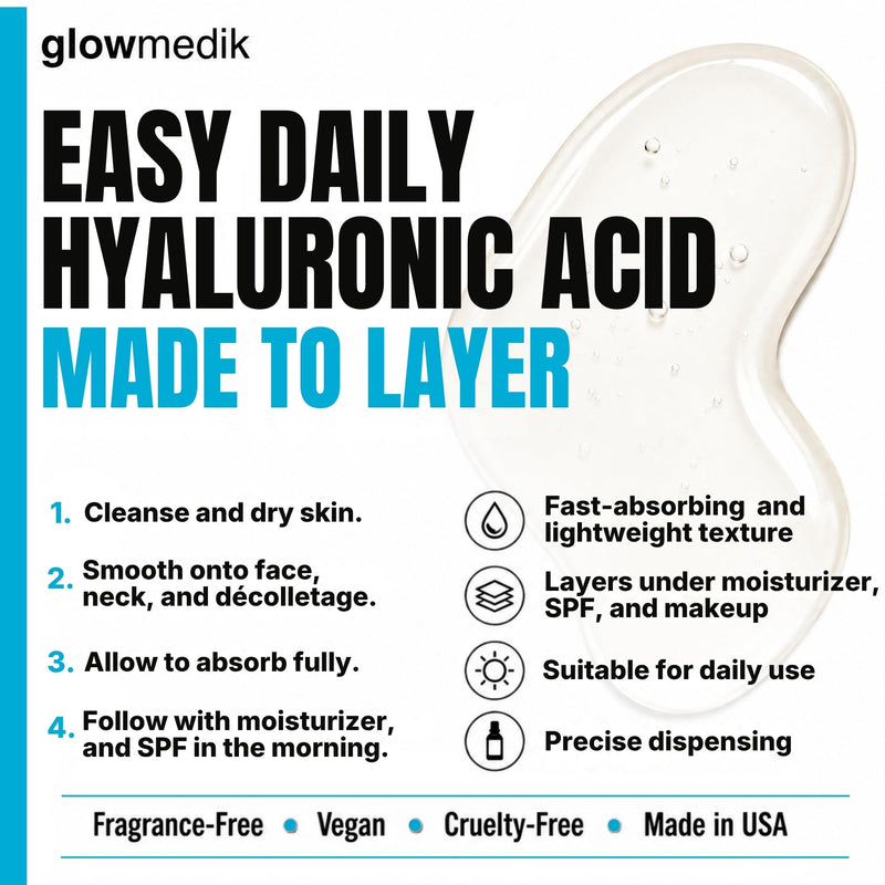 Glowmedik Hyaluronic Acid Serum for Face with Vitamin C & E - Advanced Hydrating Face Serum for Dry Skin, Fine Lines & Wrinkles - Vegan Facial Moisturizer for Women 1 fl oz 30ml