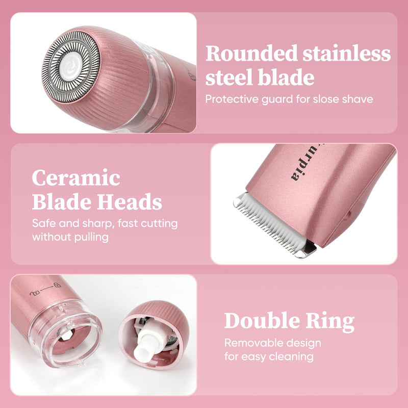 [Australia] - Bikini Trimmer for Women — 2-in-1 Replaceable Women's Facial Razor, Ceramic Blade,Intimate Area Hair Remover, Facial & Body Hair Remover 