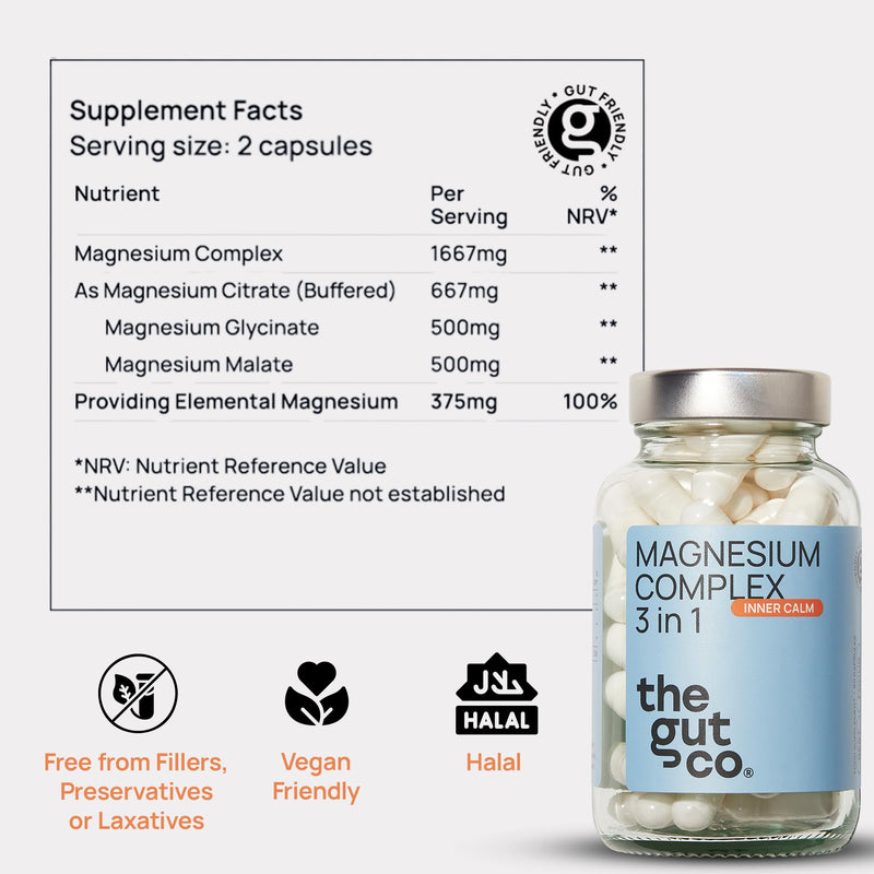Magnesium Complex 3-in-1 | Magnesium Glycinate, Citrate & Malate | 60 Vegan Capsules | Gut-Friendly, High-Absorption & Bioavailable Magnesium Supplement