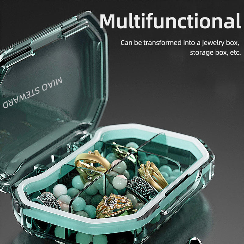 Portable Pill Organizer Waterproof Airtight BPA-Free Compact Easy-to-Carry Travel Daily Use On-The-Go Vitamins Supplements Medication Herb Pill Box Green Size 3.62×2.44×0.98 in