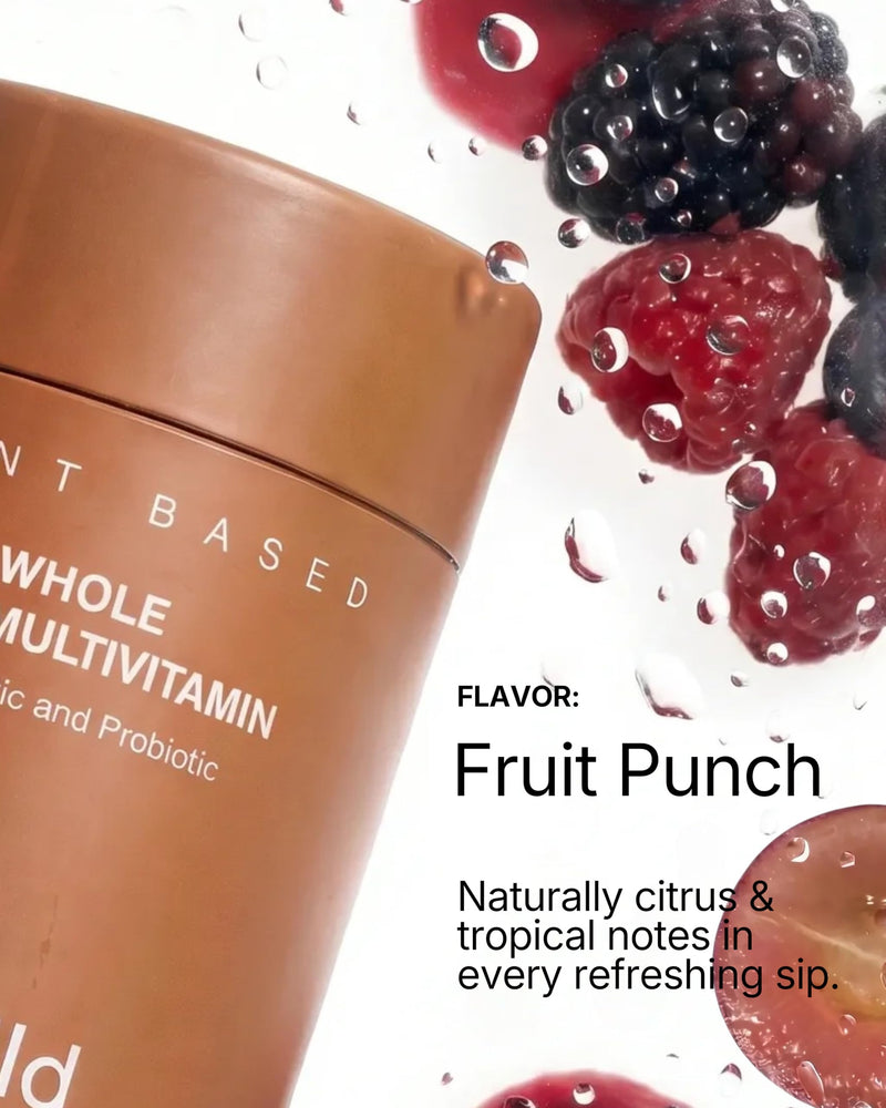 B.WILD Plant-Based Multivitamin Superfood Drink Mix – Bold Fruit Punch Flavor with Vitamins, Minerals, Prebiotics & Probiotics for Gut Health & Daily Wellness – 30 Servings – Vegan, Gluten-Free