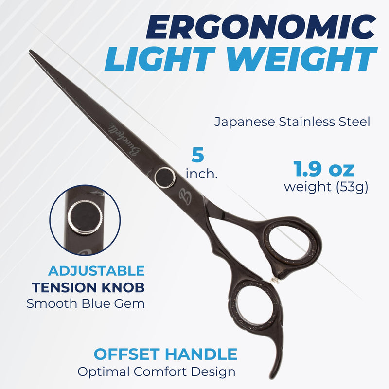 5 Inch Left Handed Hair Cutting Scissors Professional - Japanese 440A Inch Barber Scissors - Micro Bevel Edge Adjustable Tension Knob (Black Left 5") Black Left Handed (5 Inches)