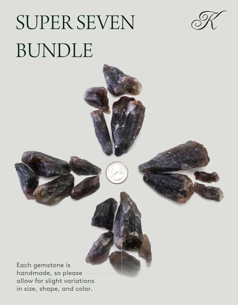 KALIFANO Super 7 Bundle with Healing & Calming Effects (500+ Carats) - High Energy Sacred Crystal containing Amethyst, Smoky Quartz, Quartz, Etc. (Family Owned and Operated)