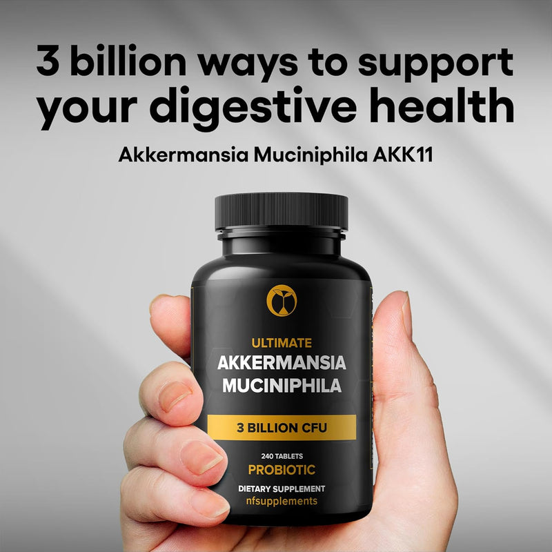 Akkermansia Muciniphila Probiotic Supplement 3 Billion CFU 240 Tablets Probiotics for Men & Women Supports Digestive & Gut Health Vegan Friendly Gluten Free Non-GMO (240, Akkermansia Muciniphila)