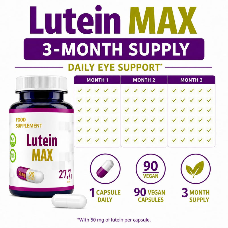 Hepatica Lutein 50mg with Vitamin B2 | Normal Vision Support | Marigold Extract | 90 Vegan Capsules | 3-Month Supply | 3rd Party Lab Tested