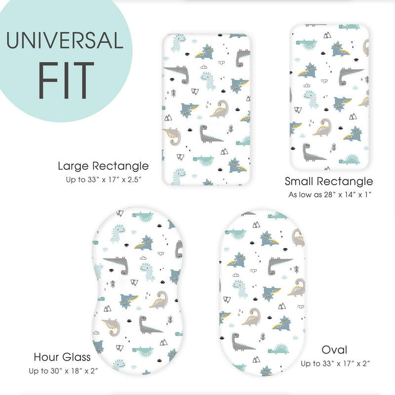 [Australia] - GRSSDER Stretchy Ultra Soft Fitted Bassinet Sheet Set 2 Pack, Universal Fit for Bassinets Baby Cradle Moses Basket Oval Rectangle Pad/Mattress, Happy Dinosaurs Bassinet Sheets for Girls and Boys Blue 