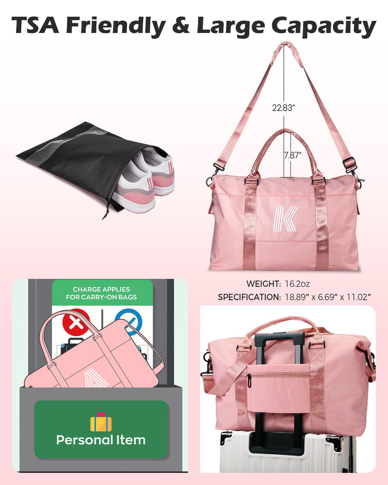 Teen Girl Gifts 13 14 15 16 Year Old, Initial Travel Duffel Bag | Teen Girl Gifts Trendy Stuff-Personalized Weekender Bags，Monogram Overnight Bag Camp Stuff for Girls (Letter N) Pink