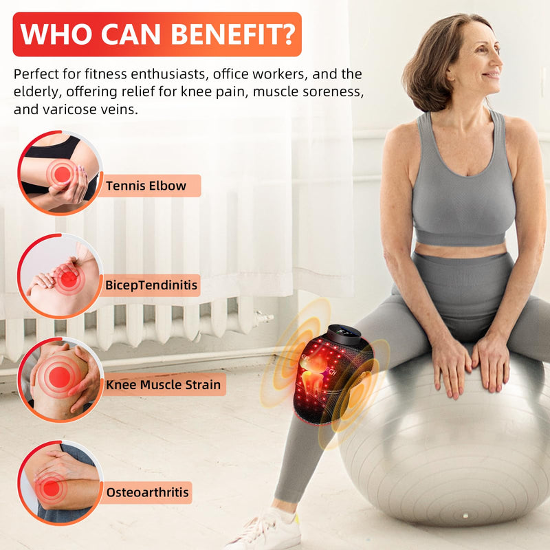 [Australia] - Red Light Therapy Knee Brace Vibration Knee Massage for Pain Relief, 660nm&850nm, Rechargeable Wireless Controller, Near Infrared Light Heated Device for Knee/Elbow/Shoulder Pain Relief Black 15.77in 