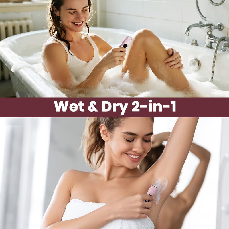 Bikini Trimmer for Women,IPX7 Waterproof Painless Electric Razors for Trip,Portable&Easy Cleaning Lady Underarm Pubic Leg Arm Body Face,Electric Shaver for Travel&Shower Use,Gifts for Women,Pink Pink