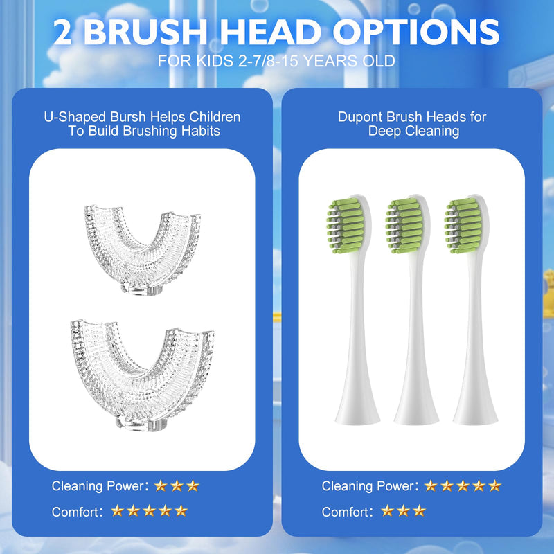 Kids Electric U Shaped Toothbrush Children Rechargeable Sonic Toothbrush with 6 Soft Brush Head Automatic Full Mouth 6 Cleaning Modes - (Age 8-15 Yellow) Yellow Pd